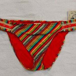 NWT Lucky Brand Bikini Swim Bottom Womens  M  Stretch Colorful Orange Rainbo